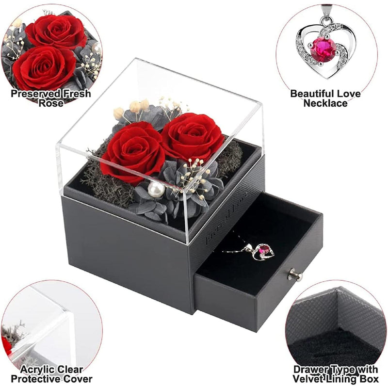 SHOKUTO Preserved Rose,Birthday Gifts for Women Mom Girlfriend,Gifts for Mom Grandma Wife Daughter Sister,Jewelry Boxes with Necklace SHOKUTO