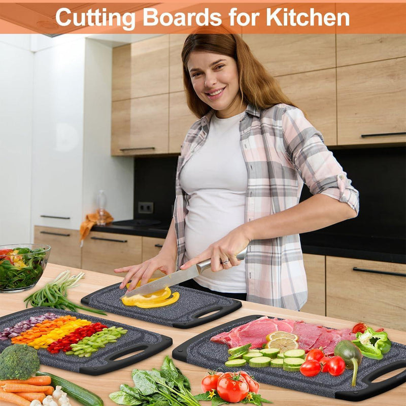 KIMIUP Kitchen Cutting Board (Set of 3),Professional Chopping Boards Sets,Dishwasher Safe Cutting Boards with Juice Grooves & Carrying Handle & No BPA KIMIUP