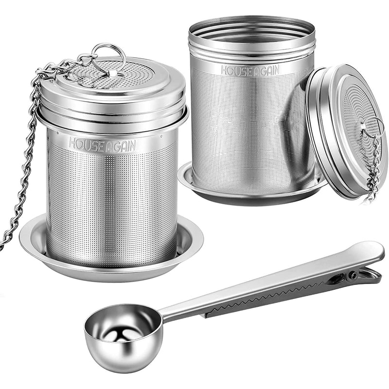 House Again Tea Infuser (2 Pack with Scoop), Extra Fine Mesh Tea Infusers for Loose Tea, 18/8 Stainless Steel Tea Strainer with Extended Chain Hook, Tea Steeper for Brew Tea, Spices & Seasonings HOUSE AGAIN