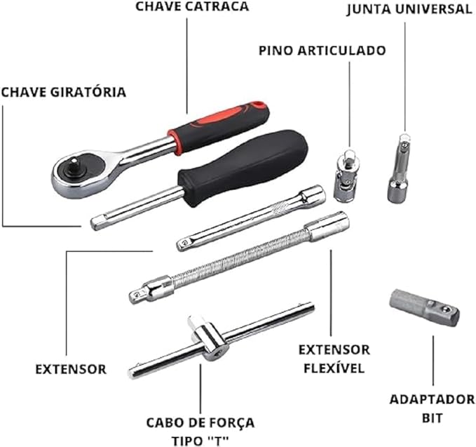 Kit de ferramentas 46 peças chave de catraca reversível com jogo de soquete para manutenção e reparo