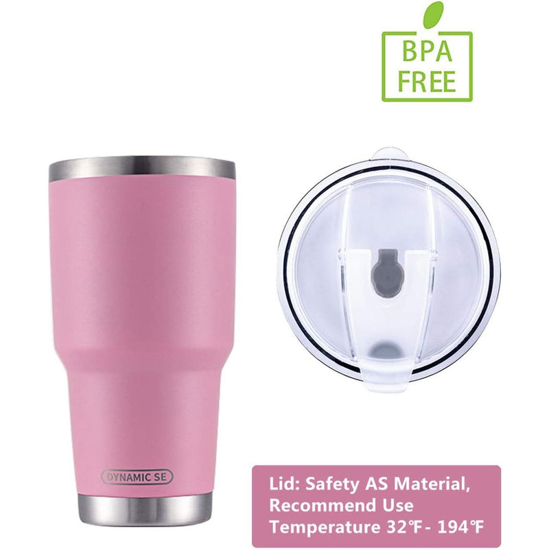 30Oz Tumbler Double Wall Stainless Steel Vacuum Insulated Travel Mug with Splash-Proof Lid Metal Straw and Brush (Pink) DYNAMIC SE