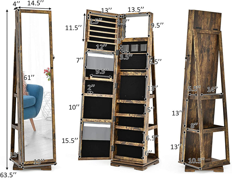 360° Swivel Lockable Jewelry Armoire Mirror