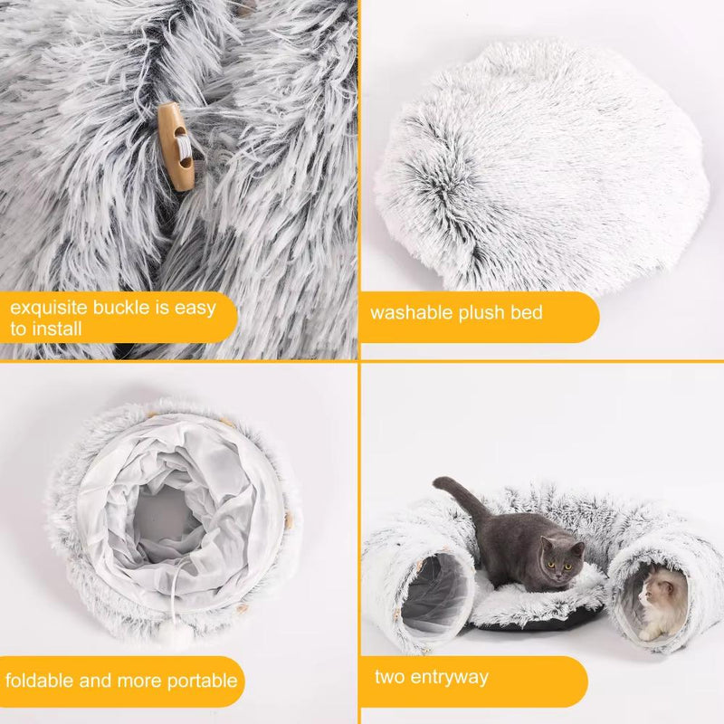 Plush Pets Cat Kennel Gray Foldable round Cats Nest Crossing Tunnel Bed Winter Warm Collapsible Basket Cushion Mat Pet Supplies Does not apply