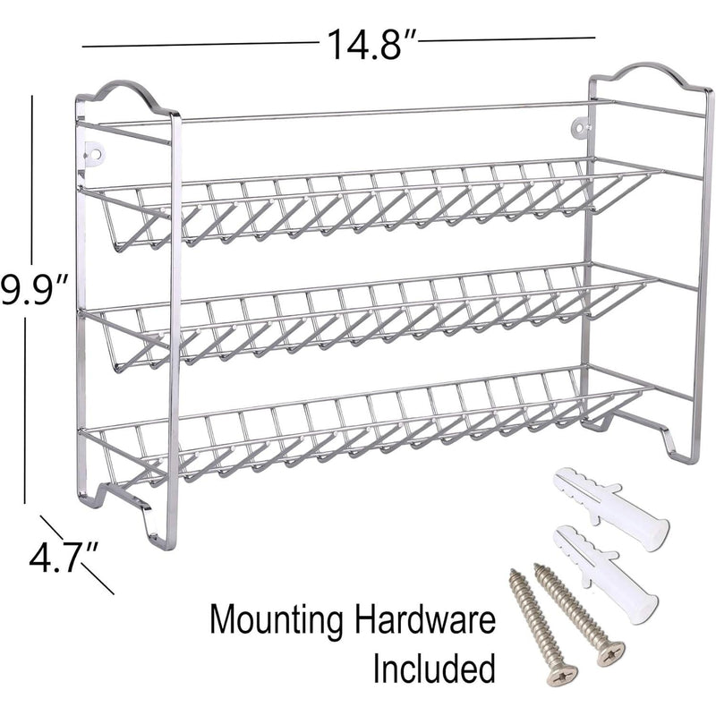 SWOMMOLY Spice Rack Organizer with 24 Empty Glass Spice Jars, 396 Spice Labels with Chalk Marker and Funnel Complete Set, for Countertop, Cabinet or Wall Mount, Silver SWOMMOLY