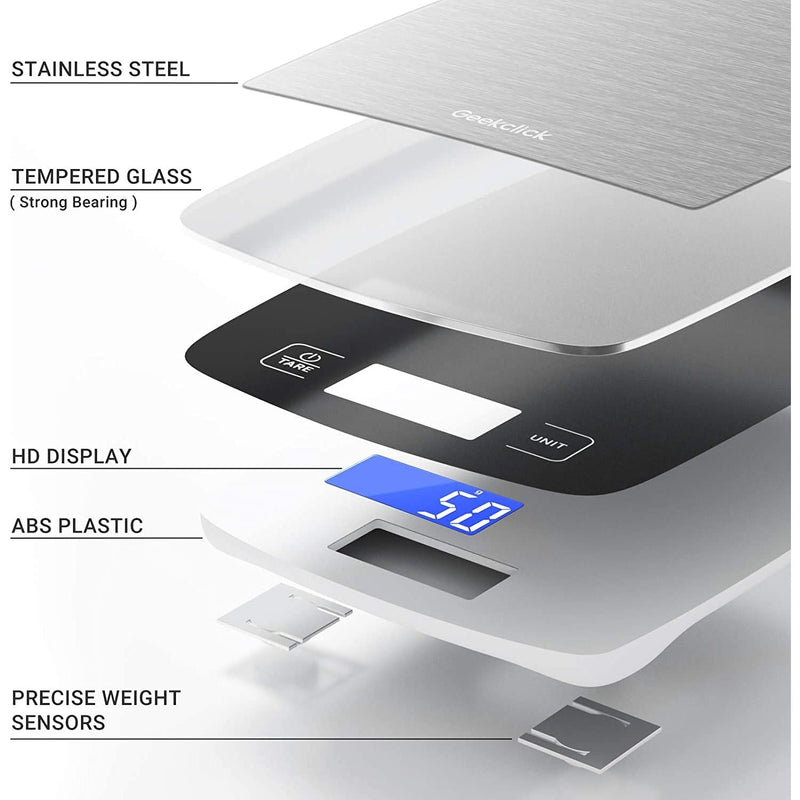 Digital Food Kitchen Scale, Small Scale for Food Weight Grams and Oz/Ounces, Kitchen Tools for Baking,Cooking,Meal Prep,Weight Loss, 1G/0.05Oz Precise Graduation,Easy Clean Stainless Steel Geekclick