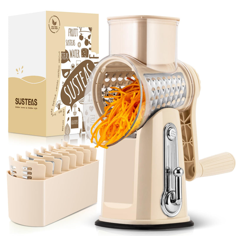 5-in-1 Vegetable Cutter and Rotary Cheese Grater with 5 Well-designed Blades