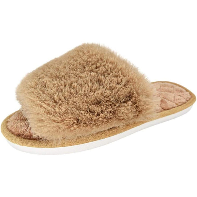 HUMIWA Women'S Fuzzy Fur Flat Slippers Soft Open Toe House Slippers Memory Foam Sandals Slides Home Slippers for Girls Men Indoor Outdoor HUMIWA