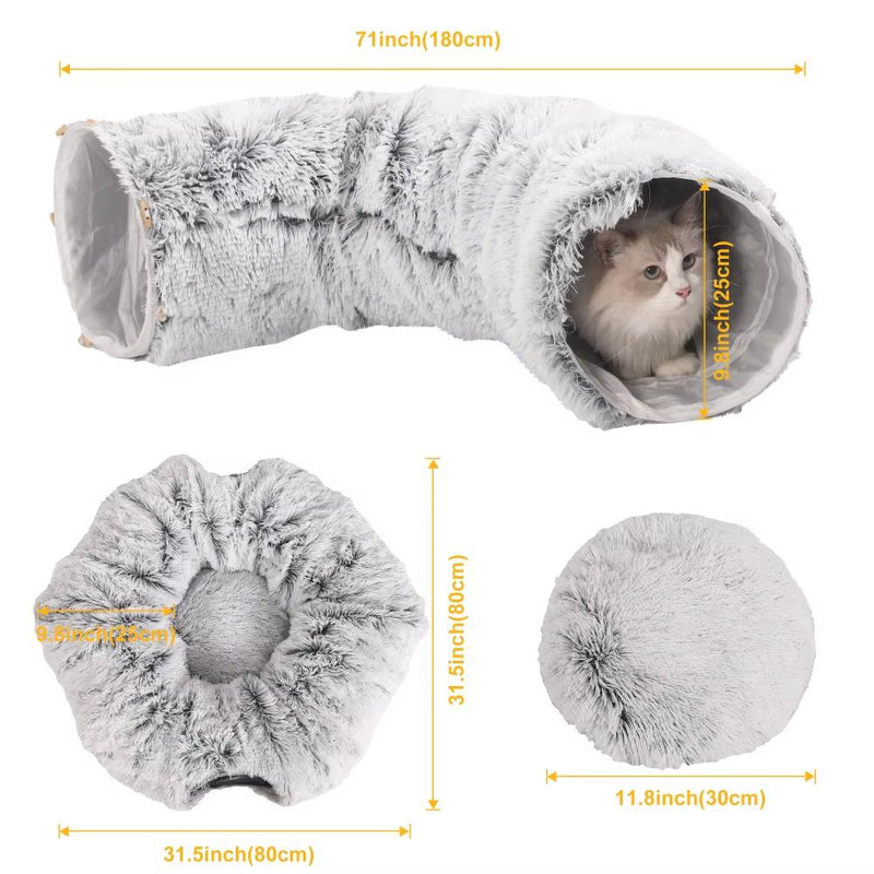 Plush Pets Cat Kennel Gray Foldable round Cats Nest Crossing Tunnel Bed Winter Warm Collapsible Basket Cushion Mat Pet Supplies Does not apply