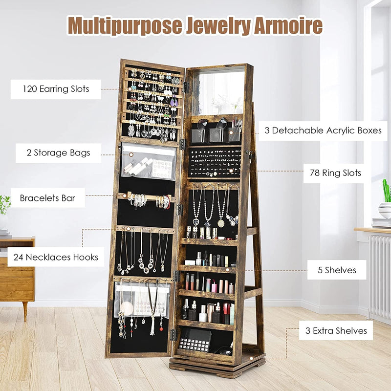 360° Swivel Lockable Jewelry Armoire Mirror