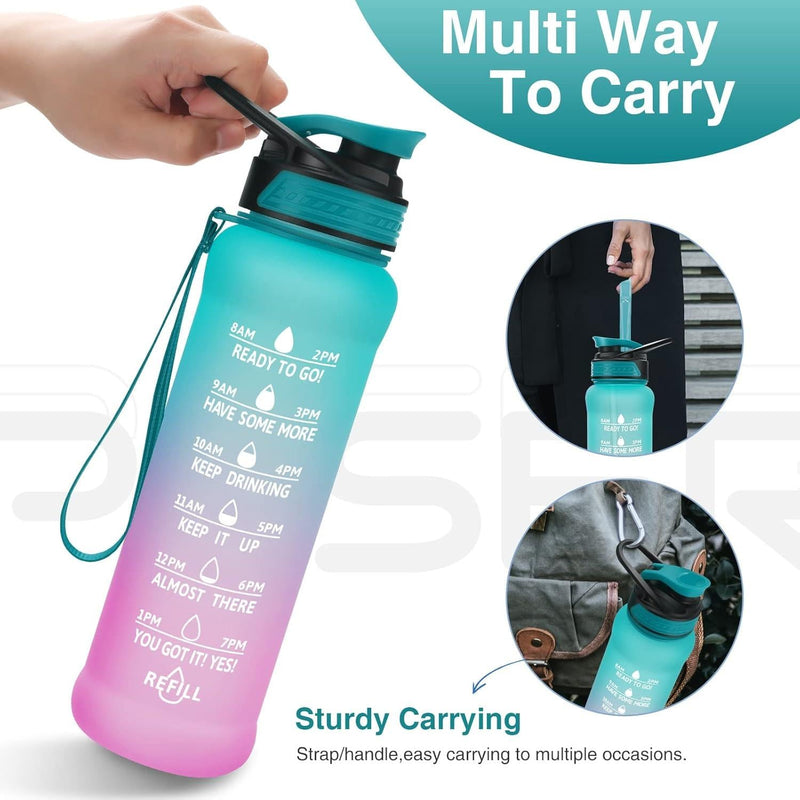 PASER 24/32 Oz Motivational Water Bottle with Time to Drink, Removable Straw & Time Marker, Tritan Bpa-Free, Flip Lid Fast Flow & Leak Proof Water Jug for School, Office, Fitness, Outdoor Sports… PASER