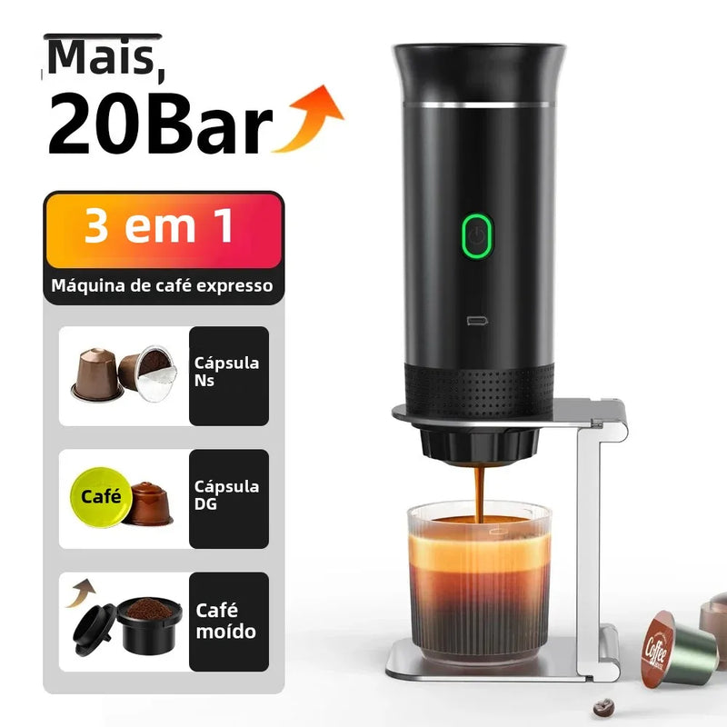 3 Em 1 Mini Máquina De Café Expresso Elétrica Portátil Sem Fio Para Carro, Casa, Acampamento e Viagem + Cápsula Cafeteira