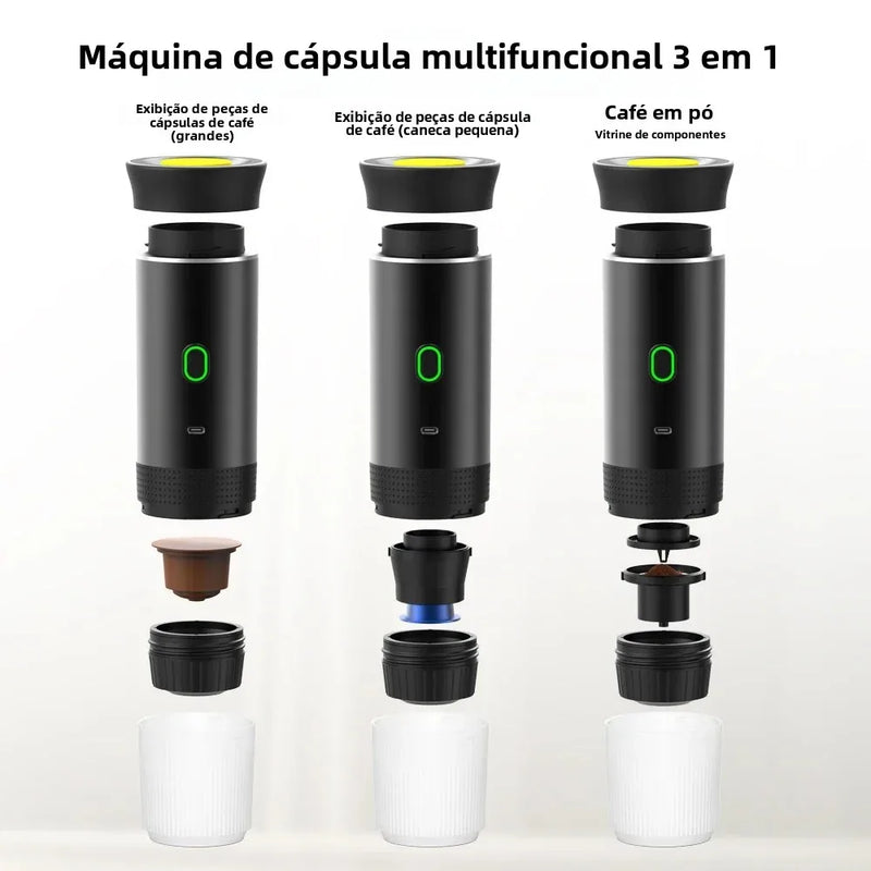 3 Em 1 Mini Máquina De Café Expresso Elétrica Portátil Sem Fio Para Carro, Casa, Acampamento e Viagem + Cápsula Cafeteira